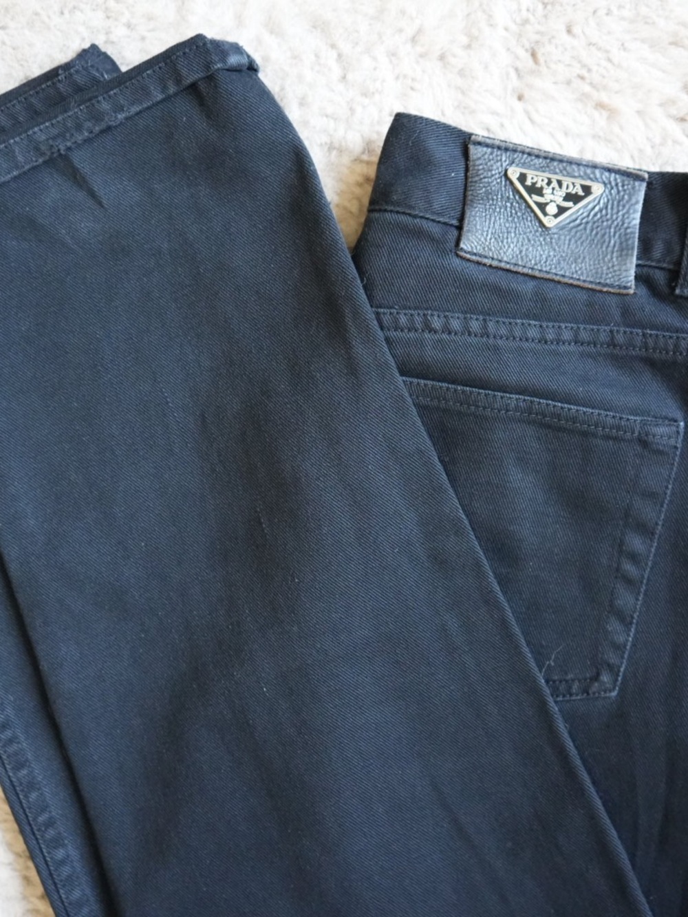 Prada Men’s Slim Jeans in Black with Leather Logo Patch